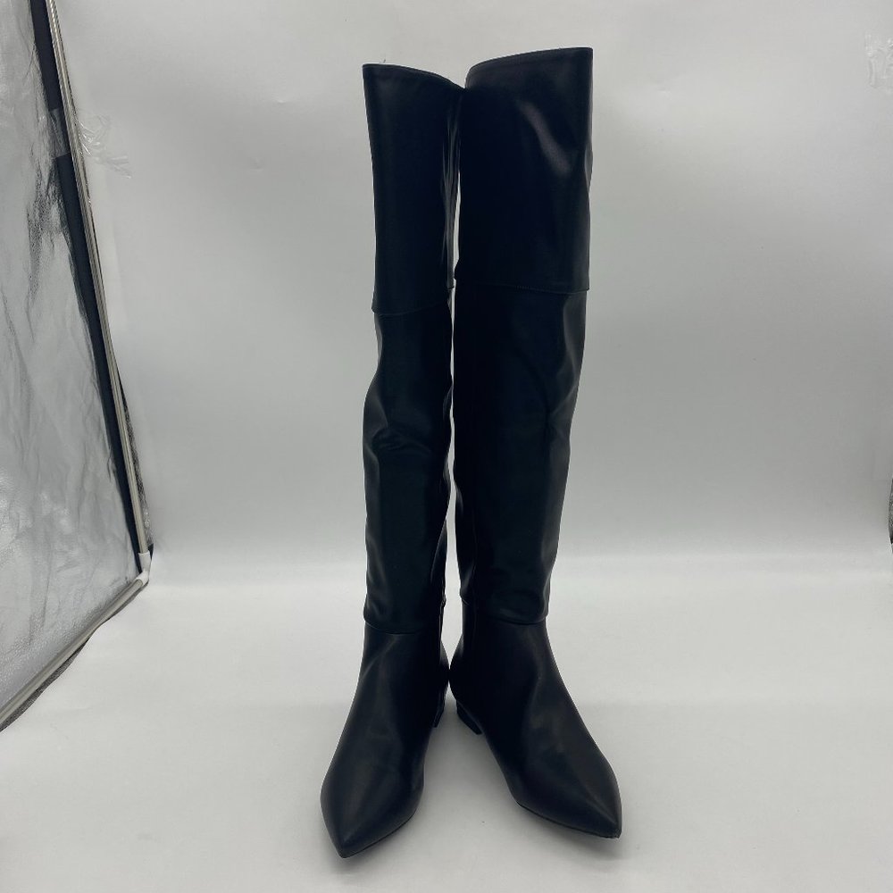 FSJ Black Pointed Toe Low Heel Comfortable Back Zipper Over The Knee High Boots